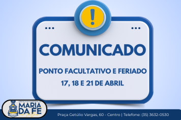 COMUNICADO - PONTO FACULTATIVO E FERIADO