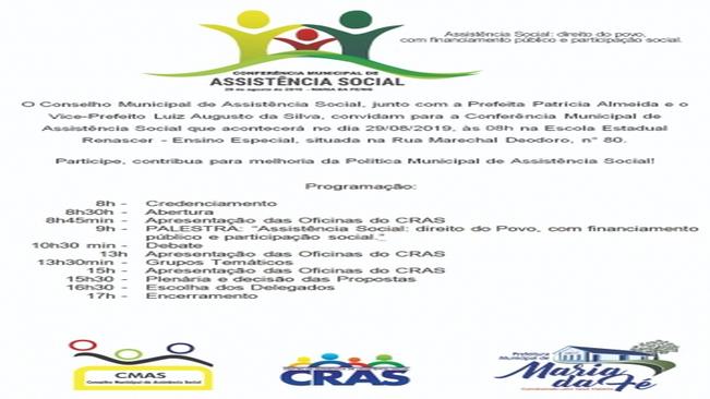 CONFERÊNCIA MUNICIPAL DE ASSISTÊNCIA SOCIAL- 29/08/2019