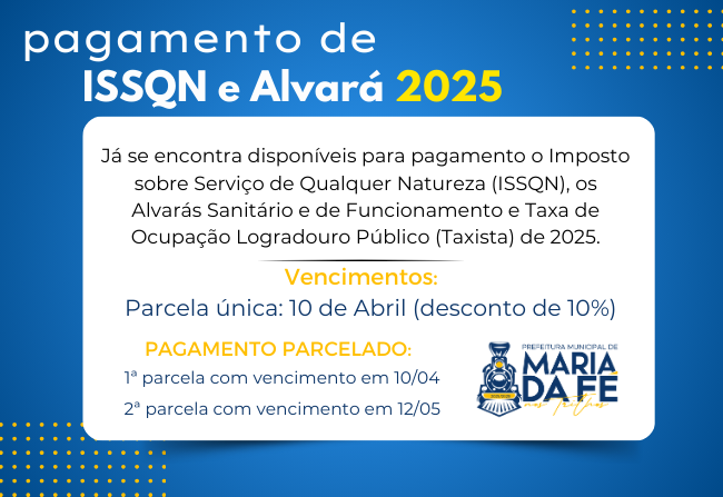 PAGAMENTO DE ISSQN E ALVARÁ 2025