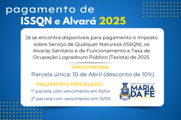 PAGAMENTO DE ISSQN E ALVARÁ 2025